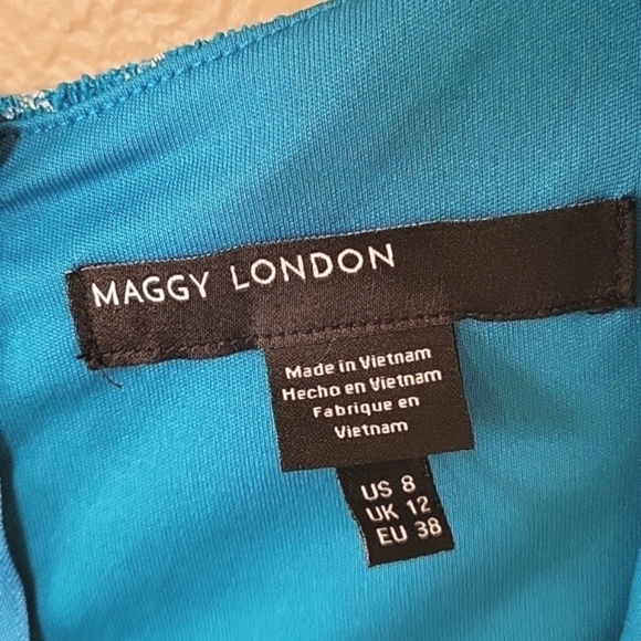 Maggy London Teal Eyelet Ruffle Hem Maxi Dress Spring Boho Girly - Size 8 - Picture 8 of 9